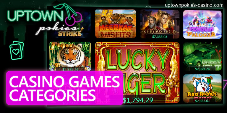 Uptown Pokies casino game categories interface