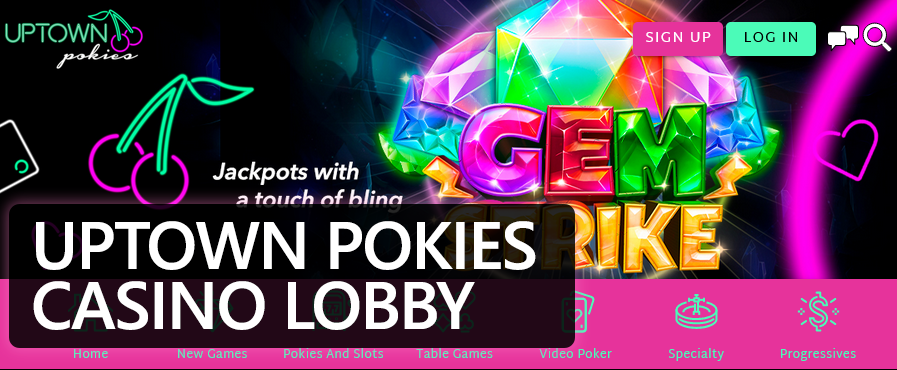 Uptown Pokies Casino lobby home page picture