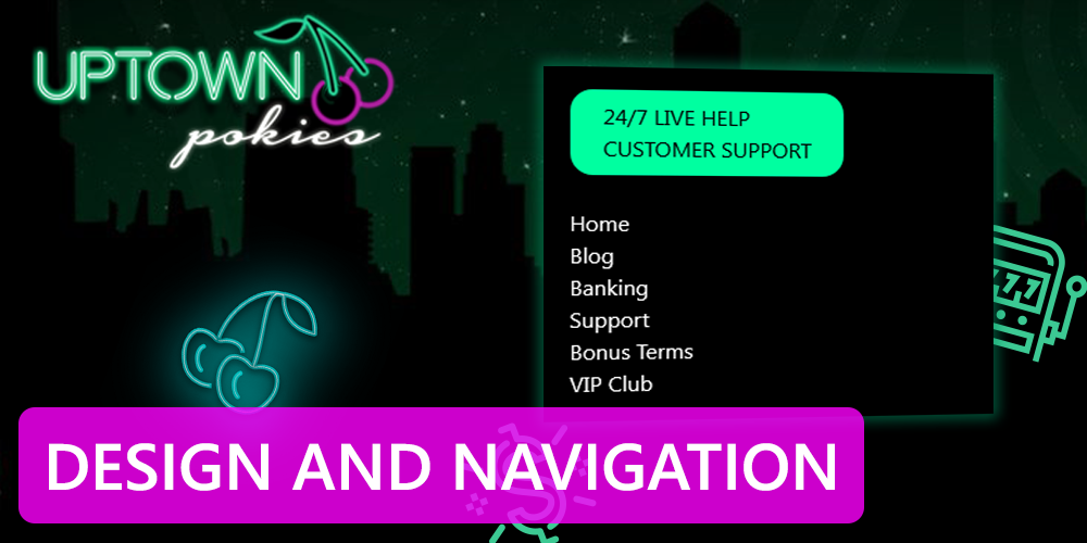 navigation menu and support button at Uptown Pokies casino