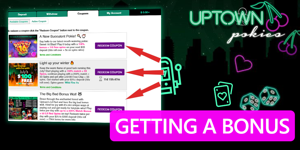 Step-by-step instructions on how to get uptown pokies casino bonuses