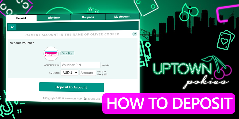 instructions How to Deposit at Uptown Pokies casino