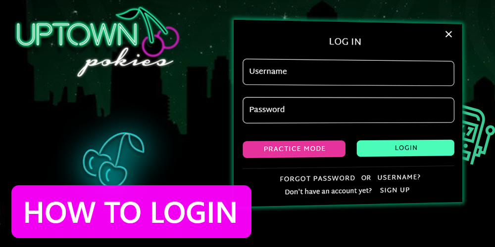 How to log in to your Uptown Pokies casino account, login form