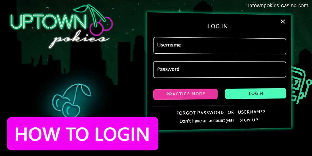 How to log in to your Uptown Pokies casino account, login form