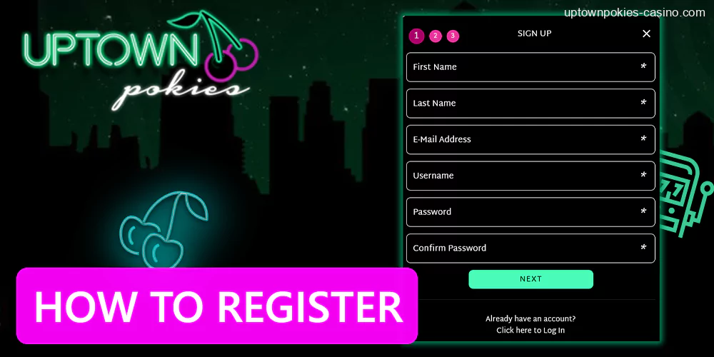 How to register at Uptown Pokies Casino, registration form