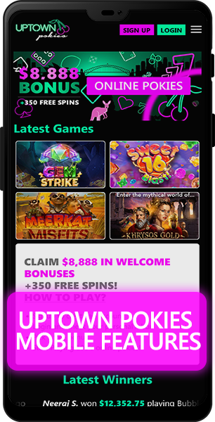 Uptown Pokies Casino site on mobile phone