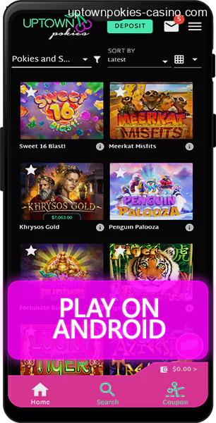 Uptown Pokies Android App Interface